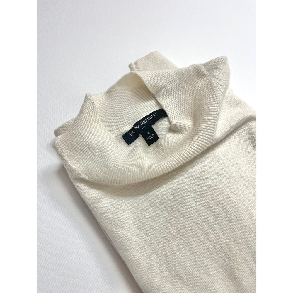 Banana Republic Cream Mock Neck Wool Blend Knit Sweater Small Off-White Top